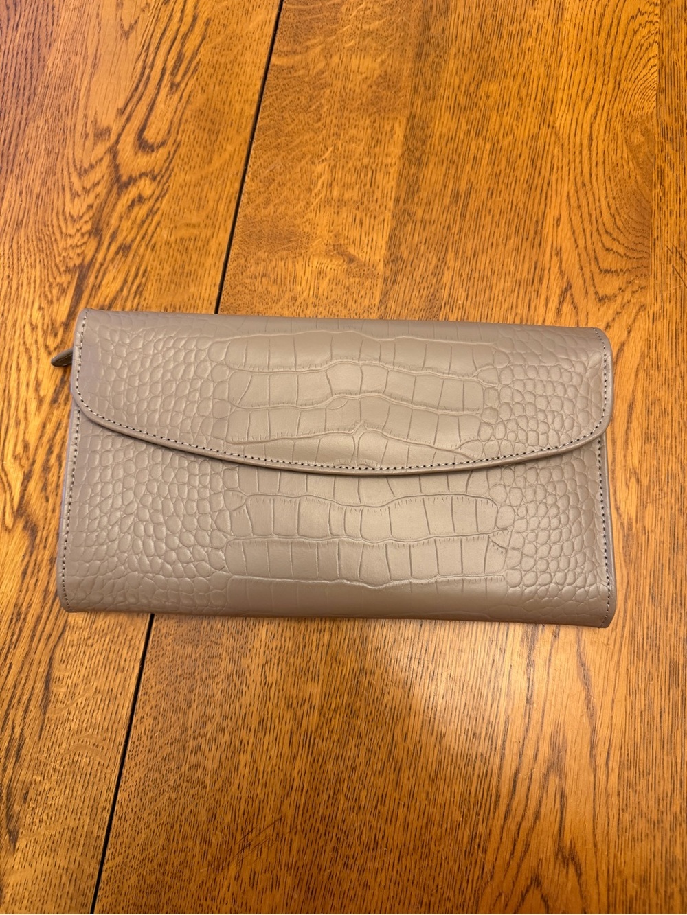 Bey-Berk Taupe Croc-Embossed Leather Jewelry Clutch